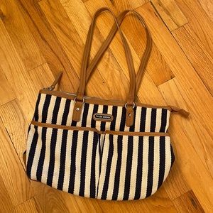 Tyler Rodan Shoulder Bag/Purse. Navy/Off White /Tan EUC